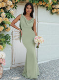 Cowl Neck Sleeveless Floor-Length Bridesmaid Dresses