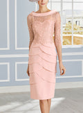 Sheath/Column Scoop Neck 3/4 Sleeves Lace Cocktail Dresses
