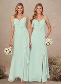 Elegant Ruffle Sweetheart Split Front Floor-Length Chiffon Bridesmaid Dresses