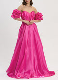 Elegant A-Line Detachable Sleeves Sweep Train Prom Dresses With Pleated