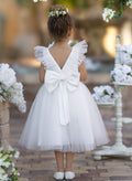A-Line Scoop Neck Knee-Length Satin Flower Girl Dresses With Bow(s)