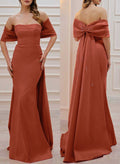 Sheath/Column Matte Satin Prom Dresses With Bow(s)/Sequins