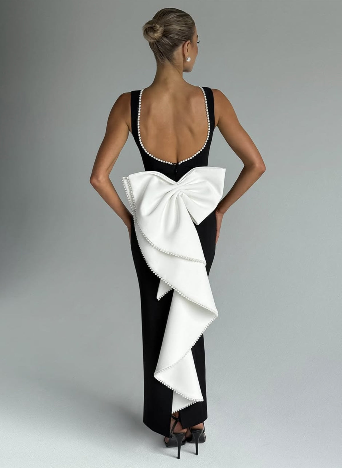 Sheath/Column Square Neckline Sleeveless Ankle-Length Elastic Satin Evening Dresses With Bow(s)/Beading