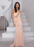 Elegant Ruffle Off-The-Shoulder Lace Crepe Satin Mother Of The Bride Dresses