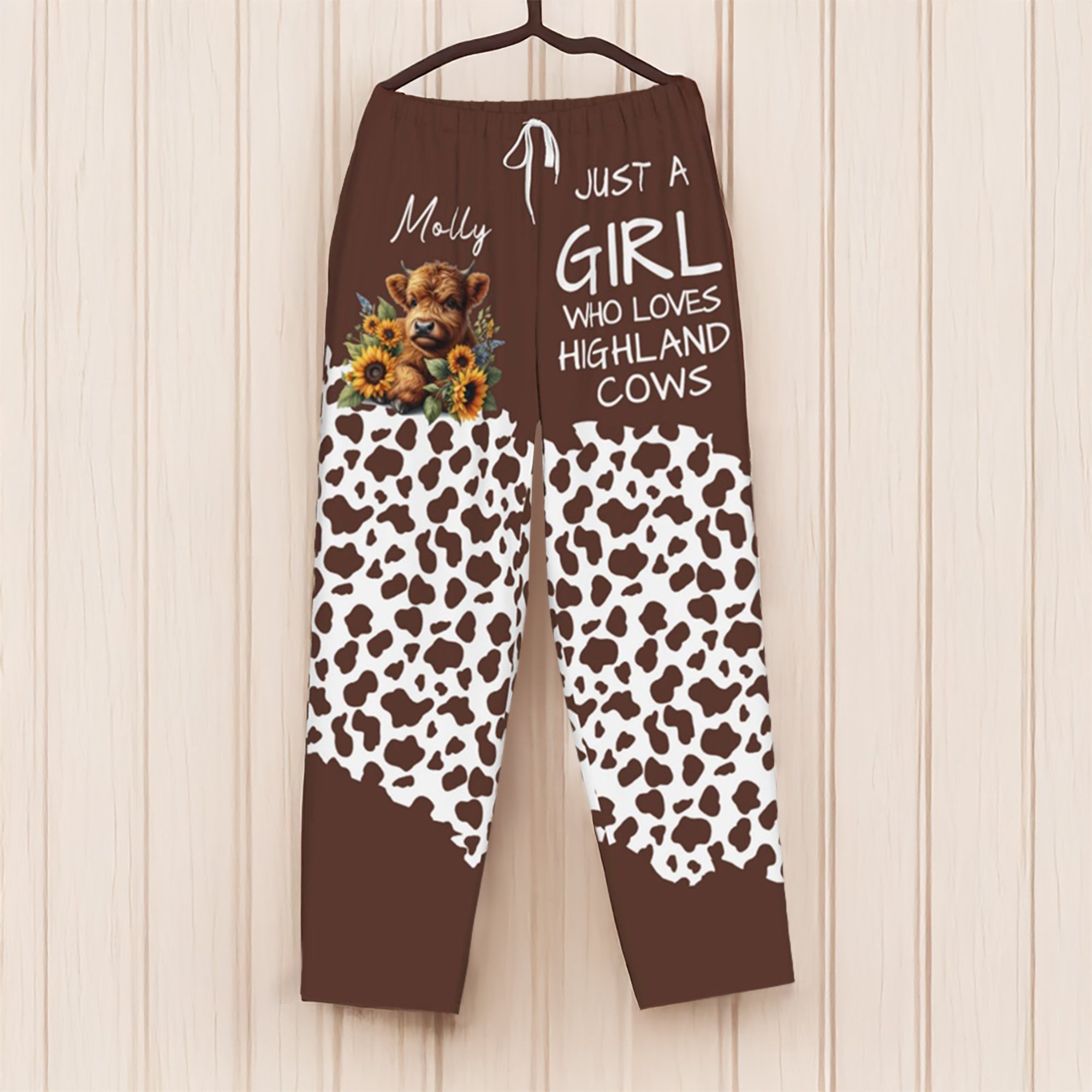 Personalizado Highland Vaca Girasol Suave Pijama Pantalones con Nombre Aniversario Cumpleaños Regalo para Mujeres Highland Cow Lovers