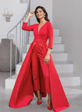 Unique V-Neck Overskirt Ankle-Length Crepe Chiffon Mother Of The Bride Dresses