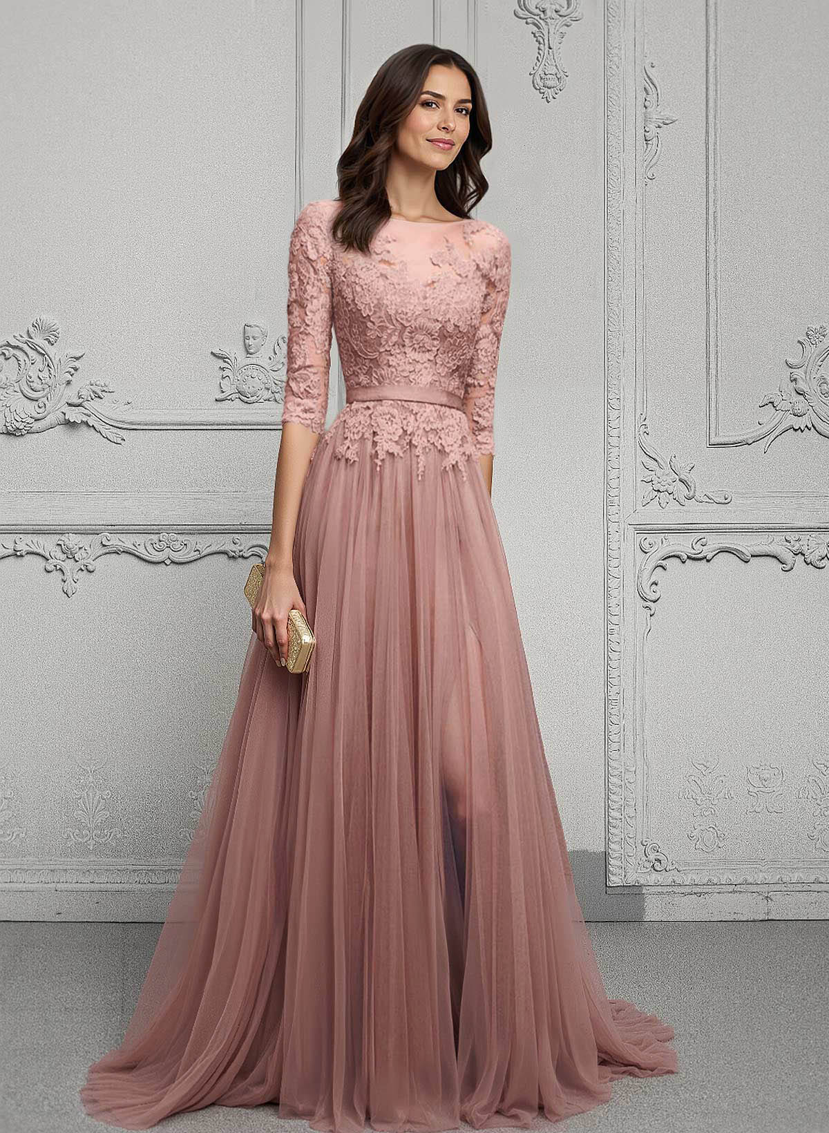 Lace Sleeves A-Line Tulle Mother Of The Bride Dresses