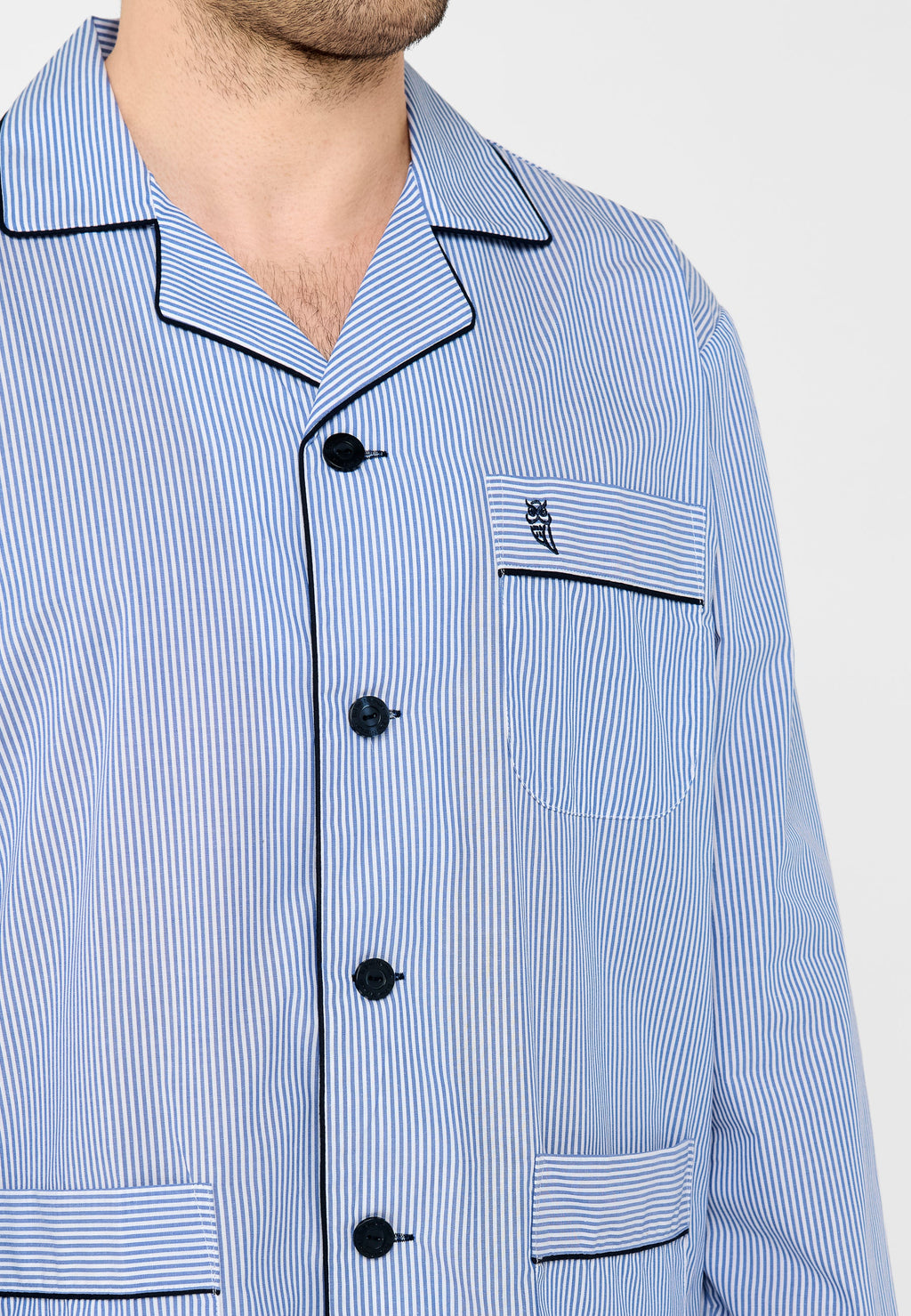 Pijama Hombre Largo Solapa Popelín Rayas - Azul 1912_39