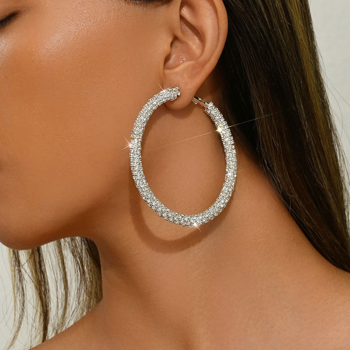 Simple Delicate Full Rhinestone Hoop Earrings