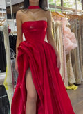 Sparkle & Shine High Split A-Line Sweep Train Liquid Satin Prom Dresses