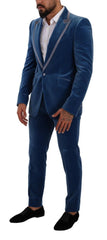 Men's Blue Sicilia Velvet Slim Fit 2 Piece Suit Cotton