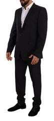Men's Blue Gold Wool Single Breasted 2 Piece Suit Virgin Silk