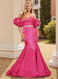Sweetheart Detachable Sleeves Sequins Mermaid Sweep Train Liquid Satin Prom Dresses