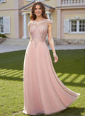 Elegant Sheath/Column Scoop Neck Floor-Length Lace/Chiffon Mother Of The Bride Dresses With Appliques Lace
