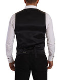 Men's Black Striped Wool Silk Waistcoat Vest Virgin Polyester Clothing