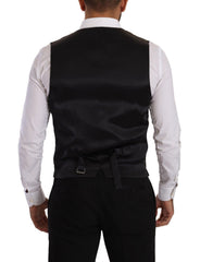 Men's Black Striped Wool Silk Waistcoat Vest Virgin Polyester Clothing