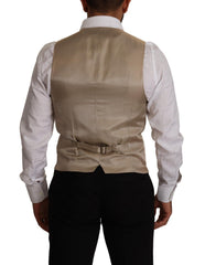 Men's Beige Cotton Silk Slim Fit Waistcoat Vest Clothing