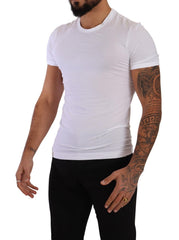 Men's White Round Neck Cotton Stretch T-Shirt Underwear Elastane