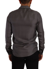 Gray Fantasy Pattern Pajama Top Mens Shirt Silk