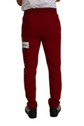 Men's Red Cotton Logo Patch Sweatpants Jogging Pants