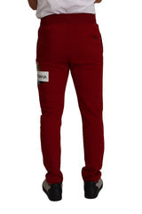 Men's Red Cotton Logo Patch Sweatpants Jogging Pants