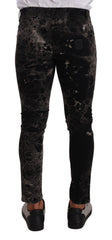 Men's Black Patterned Skinny Slim Fit Jeans And Gray Cotton Clothing