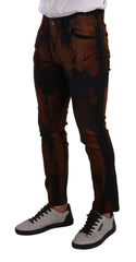 Men's Black Brown Tie Dye Cotton Skinny Denim Jeans And Elastane Clothing