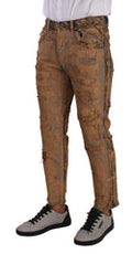 Men's Brown Distressed Cotton Regular Denim Jeans Clothing