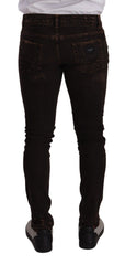 Men's Brown Distressed Slim Fit Skinny Denim Jeans Cotton Clothing