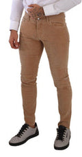 Men's Brown Corduroy Cotton Skinny Slim Fit Jeans Clothing