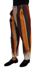 Men's Multicolor Striped Flax Trousers Cotton