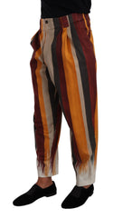 Men's Multicolor Striped Flax Trousers Cotton