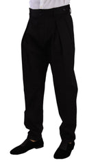 Black Cotton High Waist Men Trouser Dress Pants Elastane