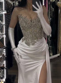 Sparkle & Shine Sweetheart Floor-Length Sequined/Italian Satin Evening Dresses With Rhinestone