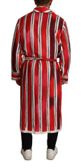 Red White Striped Silk Mens Night Gown Robe Clothing