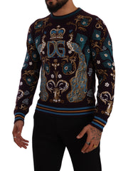 Men's Bordeaux Cashmere Dg Crown Embroidered Sweater Clothing