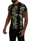 Men's Black Floral Print Crewneck T-Shirt Cotton