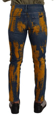 Blue Yellow Dye Cotton Skinny Men Denim Jeans Elastane Clothing