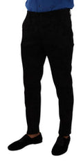 Men's Black Brocade Skinny Formal Trouser Dress Pants Polyester