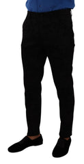 Men's Black Brocade Skinny Formal Trouser Dress Pants Polyester