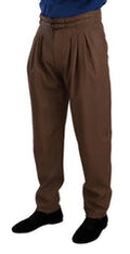 Men's Brown Leather Tapered High Waist Pants