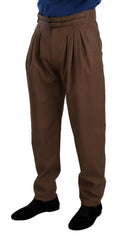 Men's Brown Leather Tapered High Waist Pants