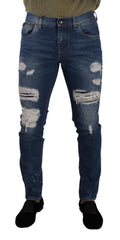 Men's Blue Wash Cotton Stretch Slim Fit Denim Jeans Elastane Clothing