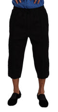 Men's Cargo-Pocket Cotton Blend Cropped Pants Black Nylon