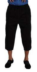 Men's Cargo-Pocket Cotton Blend Cropped Pants Black Nylon