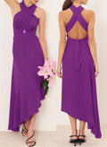 Sheath/Column Halter Asymmetrical Stretch Chiffon Bridesmaid Dresses With Back Hole