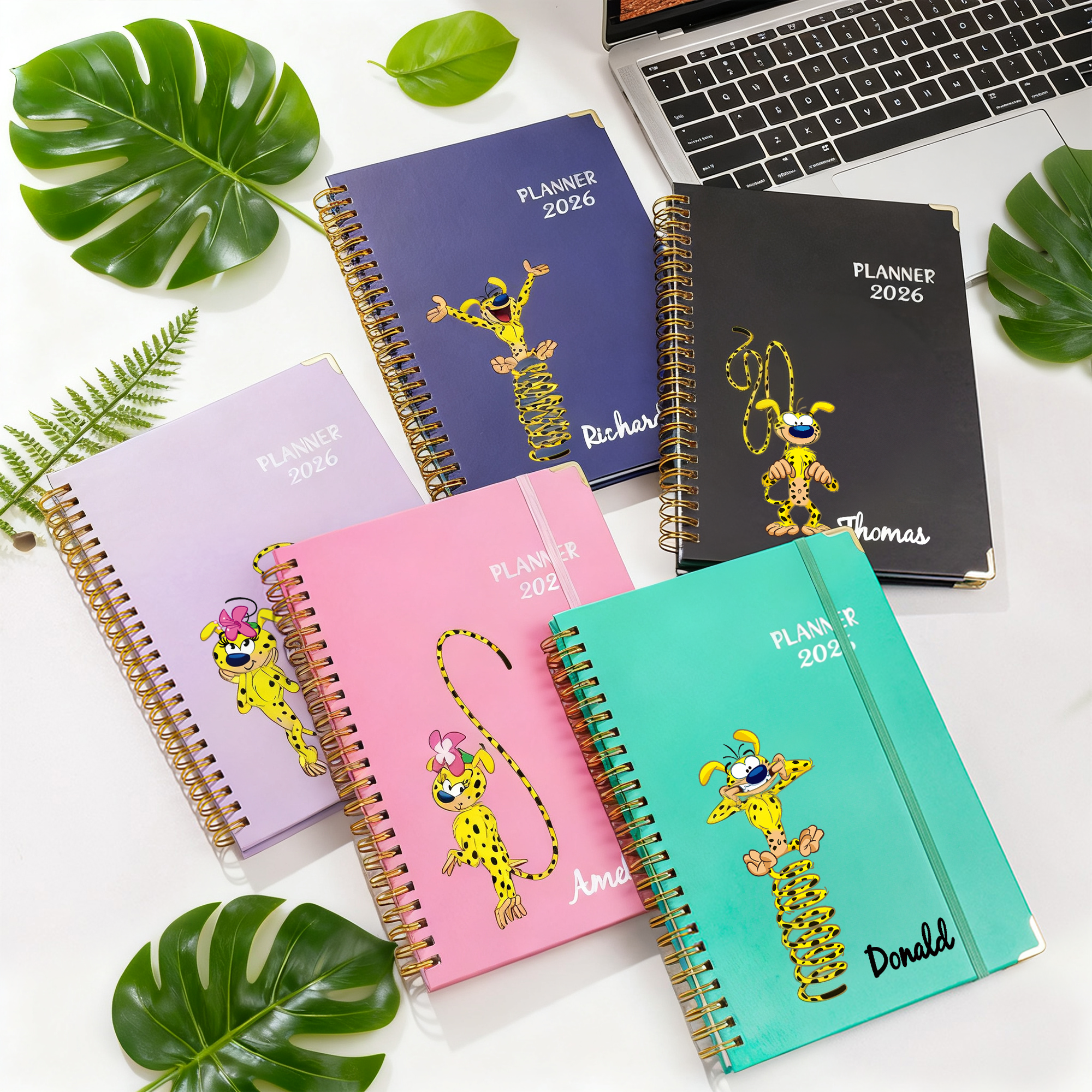 Cuaderno personalizado Marsupilami 2026 Planner espiral A5 con nombre Cumpleaños Año Nuevo Regalo para amantes de los libros | Callie × Marsupilami