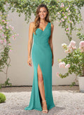 Flattering One-Shoulder Sleeveless Bridesmaid Dresses Stretch Chiffon With High Split