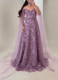 Luxury A-Line Off-The-Shoulder Chiffon Evening Dresses With Beading/Lace