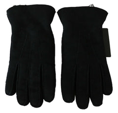 Men's Black Leather Motorcycle Biker Mitten Gloves